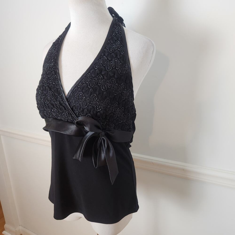 VTG Y2K Dressbarn Tank Top Sz Medium Womens Halter Black Fairy Grunge WhimsiGoth - Picture 3 of 10